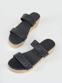 Women's Thick-Soled Straw Woven Rope Summer Beach Vacation Casual Slip-On Platform Wedge Sandals