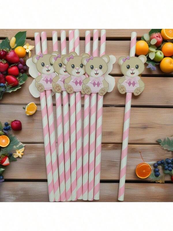 20pcs/30pcs/Pack Teddy Bear Paper Straws, Cute Light Pink Bear Paper Straws, Suitable For Baby Shower, Children's Birthday Party, Mother's Day, Graduation Ceremony, Bridal Shower, Baby Shower, Girl's Birthday Decoration, Baby Shower Decoration, Gender Reveal, Baby Shower Decoration, Baby Shower Party Favor, Baby Shower Girl, Baby Shower Party Favor For Guests