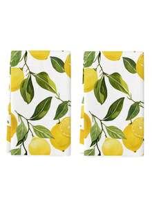 2 paños de cocina de microfibra súper absorbentes con estampado de limón, suaves y de secado rápido, adecuados para hornear, cocinar y limpiar, aplicables para el hogar, la cocina y el comedor, artículos de cocina - Verde Oliva - Ver 4