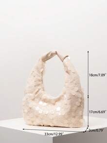 亮片单肩包、闪亮新娘派对包、舞会包、舞会配饰、优雅女士包、婚礼用品、随机图案闪光手拿包 - 米色 - 查看 7