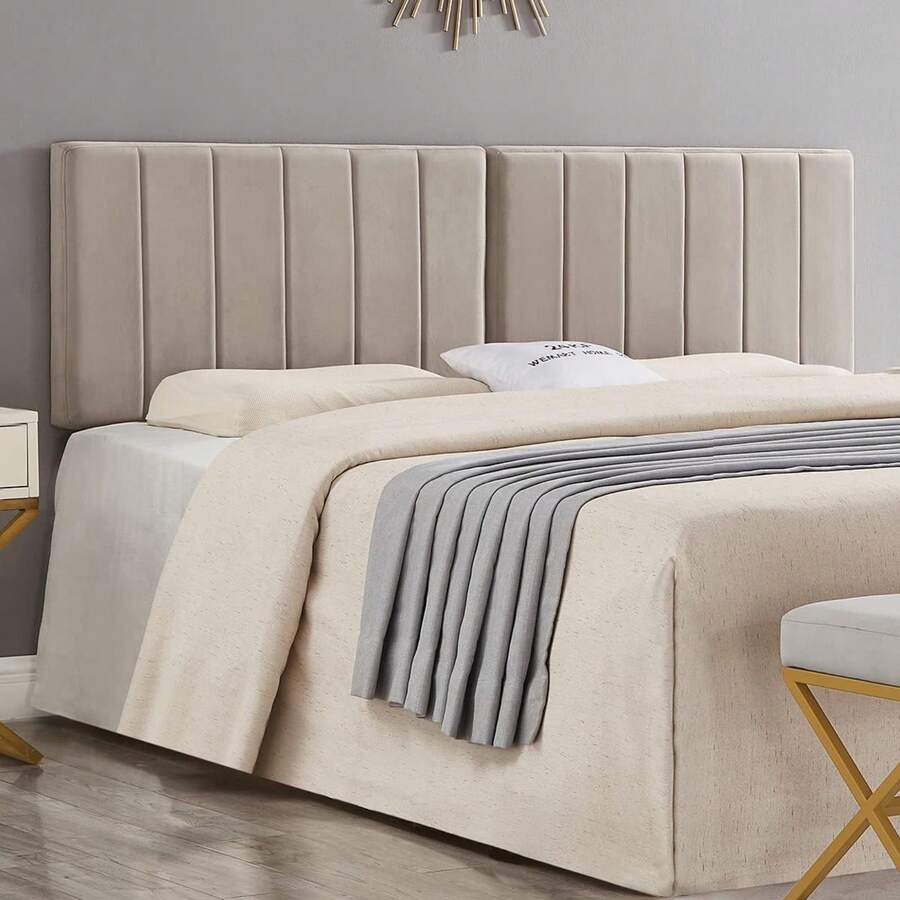 **Soft And Comfortable Velvet Upholstered King/CA King Size Headboard - 6036-K - Taupe**   **Wall-Mounted Vertical Channel Design King Headboard In Taupe** - Taupe-king Headboard - View 1