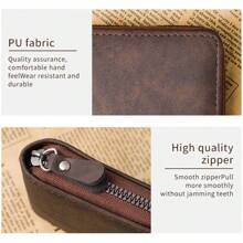 Men's Short Wallet, Fashion Plaid Embossed Soft Wallet, Horizontal Zipper Wallet, Coin Pouch, Large Capacity Multi-Card Slot, Can Hold Large Bills, Zipper Coin Pocket, Credit Card, Bank Card, ID, Photo Slot, Business Casual Style, Perfect Birthday Gift For Men Or Partner, Suitable For Fashion, Retro Style, Graduation Gift