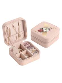 1pc Mini Floral Alphabet Jewelry Storage Box, A-Z Gold Letters, Portable Zipper Travel Jewelry Storage Box, Gift Box For Women, Multi-Function Jewelry Display Stand For Rings, Pendants, Earrings, Necklaces, Etc. - Suitable For Women, Mother, Girlfriend, Valentine's Day Gift Box.