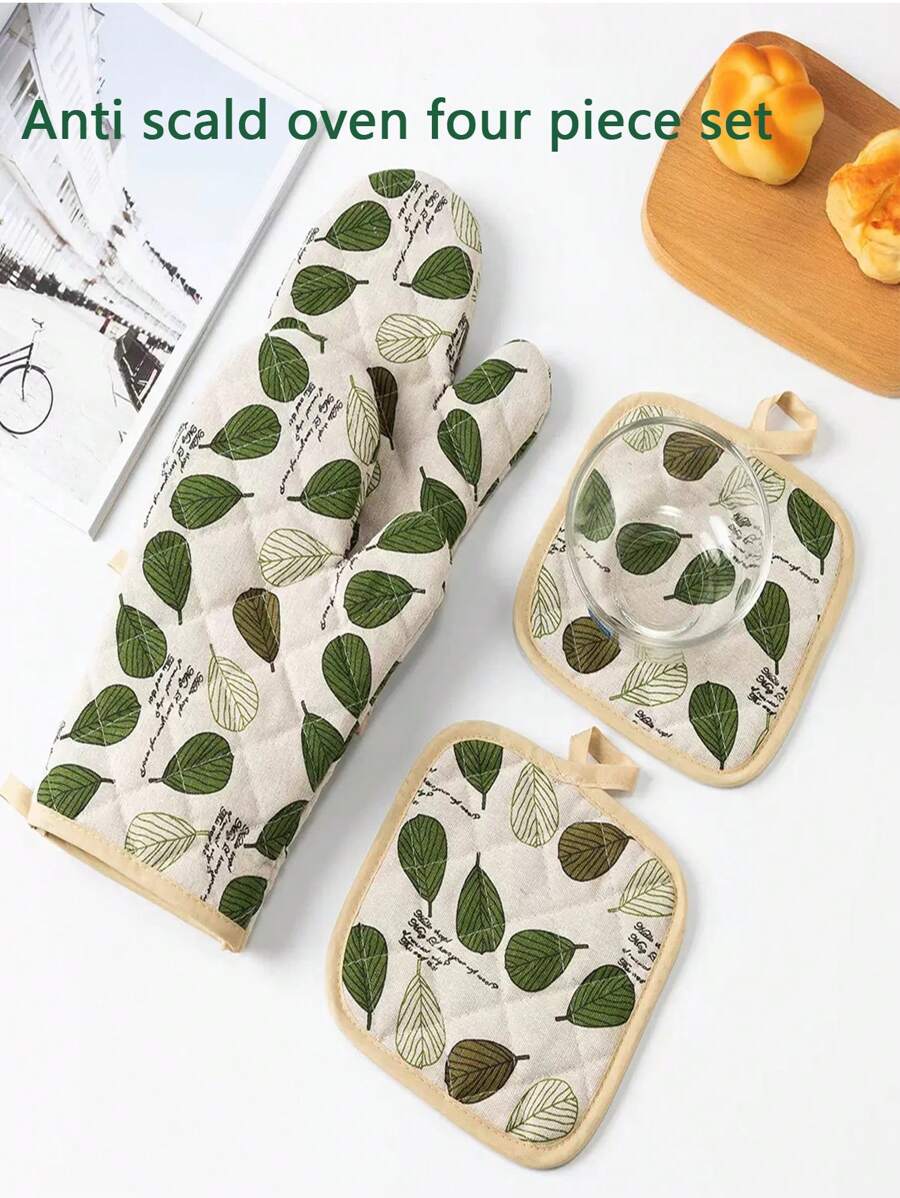 4pcs/Set Oven Mitt Set, Microwave Oven Gloves, Heat Resistant Glove Set, Heat Resistant, Modern Kitchen Tools For Handling Hot Pots And Pans, Festive Holiday Cooking Gifts Friendly For Home And Kitchen Organization