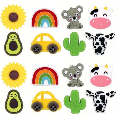 8PCS Sunflower Series Silicone Bead Set With Asymmetrical Shaped Beads, For Beaded Key Chain Decoration, DIY Jewelry Making