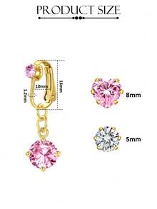 17pcs Clip-On Piercing Jewelry Set, Includes 2 Fake Navel Rings, 4 Clear Silicone Pads, 10 Shiny Zirconia Stones, 1 Sticker, No Piercing Required Navel Clip/Sticker Jewelry, Suitable For Women Daily Wear, Exquisite Gift - Multicolor - View 2