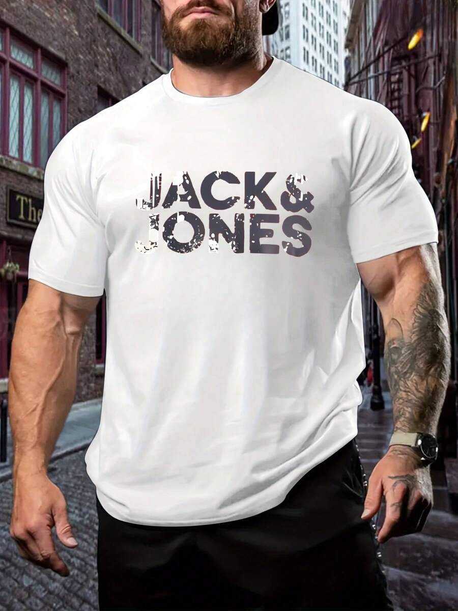 Sport Size Plus 's T-Shirt With JACK&JONES Print, Men's T-Shirt With Round Neck, 220 G/M², For The Summer, Made Of Pure Cotton, Short Sves (1 Piece) - 白色 - 查看 1