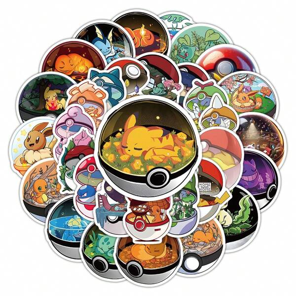 pokemon 55 pièces Autocollants Kawaii Pikachu Boule Pokémon, autocollants mignons pour décoration DIY pour enfants sur planche de skate, téléphone, ordinateur portable, vélo, réfrigérateur, graffiti, jouets, fournitures scolaires, rentrée scolaire