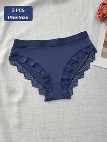 Calcinha de renda sexy plus size com 5 peças, roupa íntima feminina casual e fofa, cores brilhantes e confortáveis, calcinha energética para as quatro estações para mulheres, lingerie elástica e macia, calcinha triangular com acabamento de alta qualidade