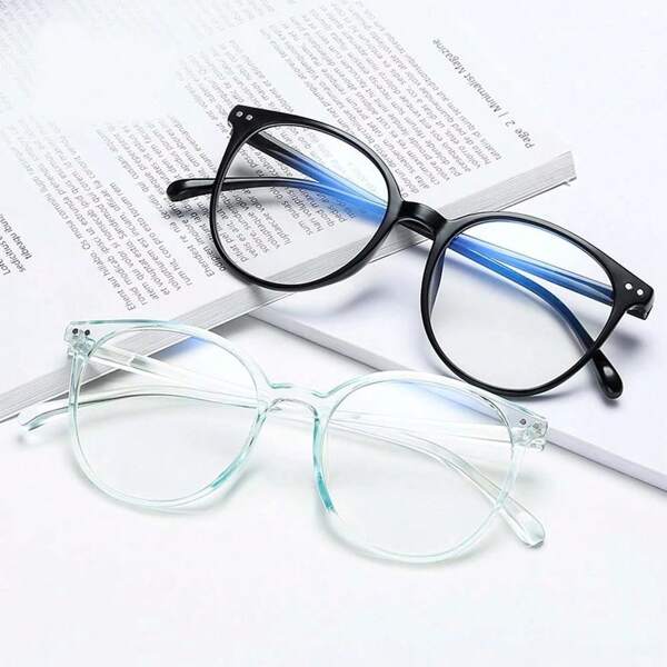 1pc/2pcs Women Round Frame Glasses, Anti Eye Fatigue Suitable For Office, Students, Computer, TV, Gaming, Smartphone Use