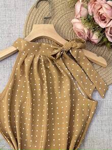 Polka Dot Tie Tank Top - Màu Khaki - Xem 2