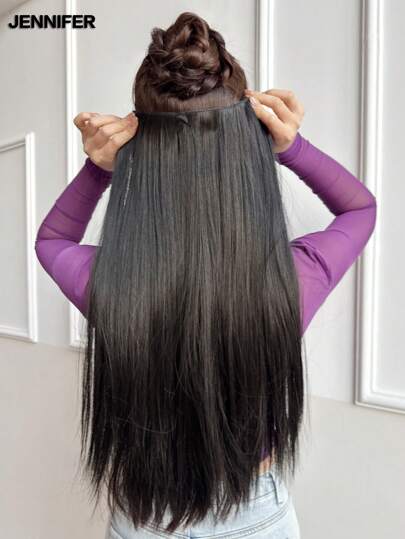 JENNIFER Synthetic 5-Clip One Piece Invisible Hair Extensions Long Straight 20Inch Heat Resistant Hairpiece For Women