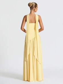 Elegante vestido de noche sexy de cóctel con escote halter, abertura y nudo delantero - Amarillo - Ver 2