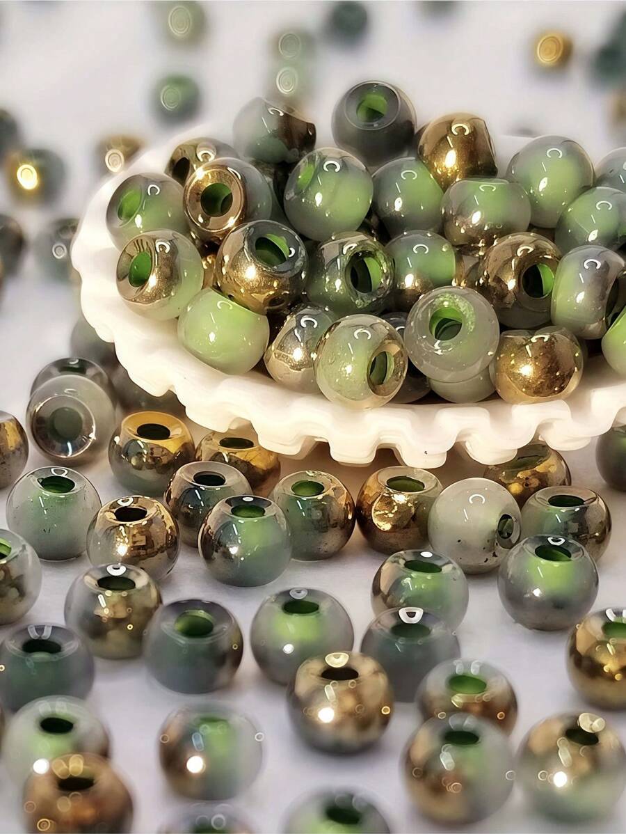 [Mitad Dorado Turquesa] Cuentas espaciadoras circulares de alta calidad de 20g y 4mm de mitad dorado y mitad turquesa, aptas para hacer joyas DIY como pulseras, aretes, collares. Múltiples colores disponibles de cuentas cerámicas semi, materiales para manualidades de joyería y cuentas sueltas circulares para hacer joyas a mano.