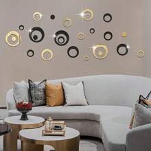 24 piezas de pegatinas de espejo de pared redondo autoadhesivas de acrílico para decoración del hogar, baño, dormitorio, sala de estar, oficina, arte moderno DIY, calcomanías decorativas redondas removibles, resistentes al agua y al aceite, adecuadas para decoración de sala de estar, dormitorio (rojo/negro/azul/plateado/dorado). Decoración de pared Espejo de pared Espejo para decoración de habitación, baño, sala de estar