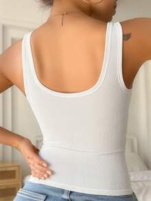 Women Solid Color Ribbed Camisole Vest, Sexy Sleeveless Tank Top For Summer - White - View 4
