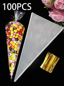 25/50/100 Pieces Per Pack DIY Wedding And Birthday Party OPP Bags, Transparent Triangular Candy Food Pouches, Food Bags And Boxes Suitable For Candies, Chocolates, And More. Ideal For Bulk DIY Candy Bags, Wedding Favors, Birthday Party Decorations, And Packaging Baked Goods, Sweets, And Snacks. Perfect For Wedding Party Gift Bags, Halloween, Valentine's Day, And Christmas. - Multicolor - View 2