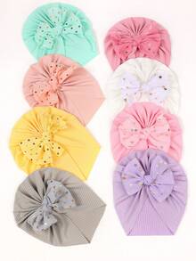 12 piezas Turbante decorativo de muselina con lunares y lazos, sombrero elástico y suave para vestir a bebés, para uso en todas las estaciones