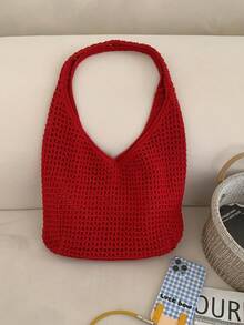 This Large-Capacity Foldable Armpit Shoulder Bag Features A Hollow-Out Design And Is Available In Multiple Colors-Red, Apricot, Khaki, Green, And Black-Perfectly Combining Style With Functionality. While The Versatile Design Can Double As A Shopping Bag Or Travel Bag To Meet Daily Use Needs.