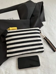 Women's Fashion Casual Versatile Striped Zipper Clutch Bag