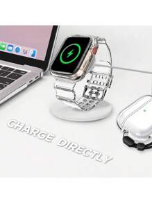 2-In-1 Crystal Clear Watch Band And Case With Bumper Compatible With Apple Watch 38/40/41/42/44/45/46/49mm, Fashion Sport Protective Replacement Wristband Compatible With Apple Watch Series 11/10/9/8/7/6/5/4/3/2/1/Se For Men And Women Glacier Clear Watch Band And Case