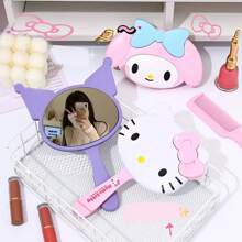 Sanrio 1 Stück süßes Mädchen Design Make-up Spiegel - 2-in-1 tragbarer Kamm und Spiegel, süßer Cartoon-Stil geeignet für alle Haartypen, ideal für Reisen und täglichen Gebrauch, perfektes Geschenk für Freundin und Mama