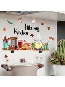 Kitchen Stickers/Decorative Stickers English Kitchen Utensils Ingredients Bee Butterfly Stickers Waterproof And Dustproof Stickers, 1 Piece Pvc Material Removable Wear-Resistant Stickers, Suitable For Kitchen Decoration, Wall Decoration, Restaurant Decoration, Wall Stickers 23.62 * 11.81 Inches, Interesting Birthday Gifts, Graduation Gifts, Make Your Home A New Look