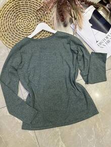 Long Sleeve Blouse In Soft Fabric With Rhinestones - Green - View 3