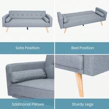 3 Seater Sofas Modern Sofa Beds With Wooden Legs Adjustable Angle Sofas & Couches With 2 Armrests For Living Room/Spare Room/Guest Room Dark Gray - Grey - View 6