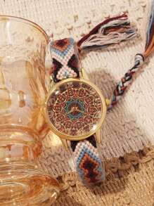 2pcs Fashionable Simple Women's Lovers Watch, Round Antique Bohemian Quartz Cloth Band Watch, Sisters Lovers Watch, Suitable For Holiday, Holiday And Daily Wear, Is The Best Gift For Women Lovers.