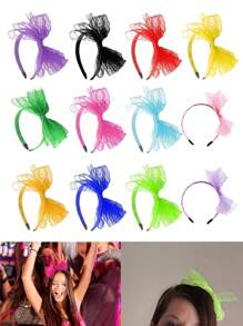 1/2Pcs Colorful Lace Bowknot Headbands For Women, Retro Style 80's Neon Party Street Hip-Hop Fashionable Accessory, Festive Bowknot Headwear For Parties, Social Events, Family Gatherings, Halloween, Holiday Gifts
