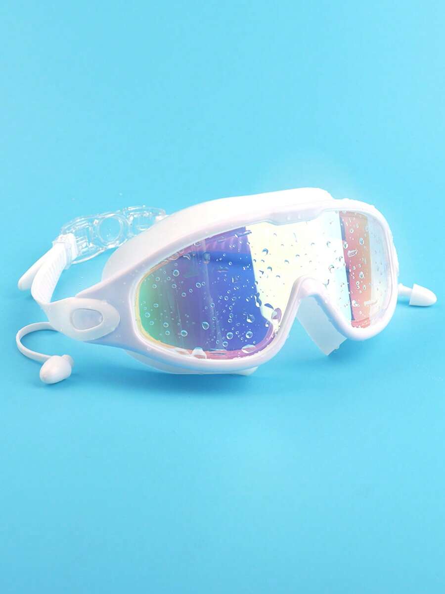 SHENYU 成人及青少年大框防雾游泳镜（带耳塞）、海滩必备品、海滩配件、泳池浮板 - 白色 - 查看 1