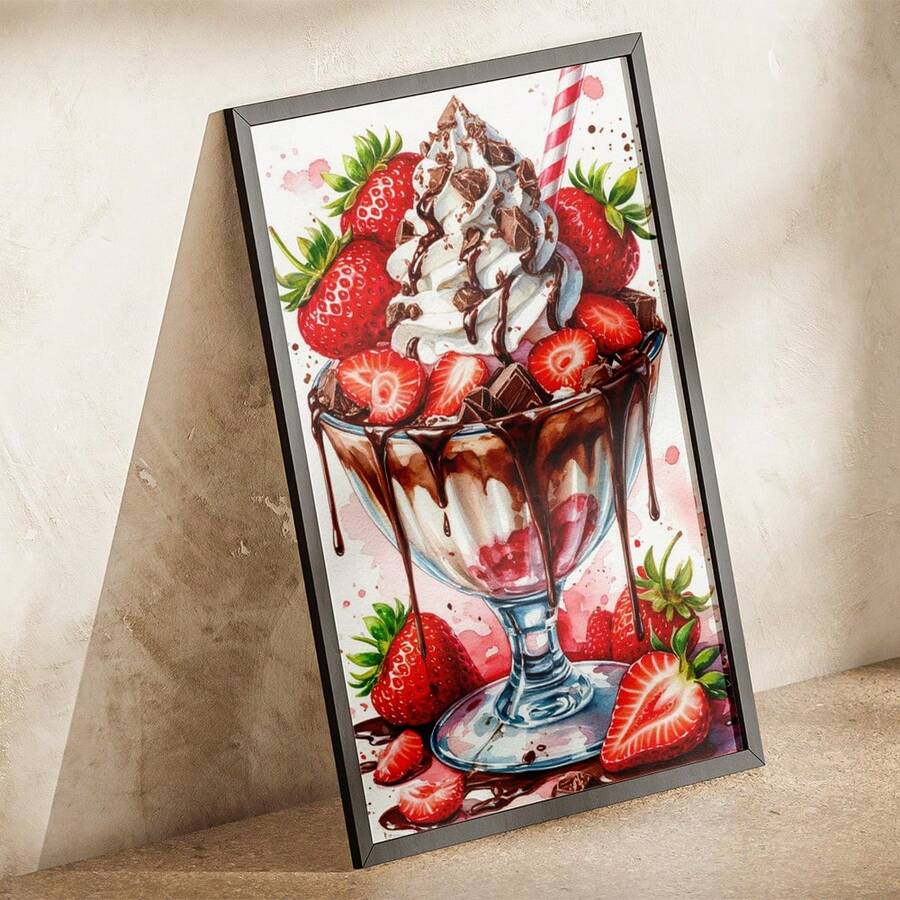 1 Pc Canvas Painting,Ice Cream, Strawberries, Chocolate, Milkshake Glass, Whipped Cream, Chocolate Drizzle, Striped Straw,Wood Framed Painting (1) Thickness 2.5 Cm/ 1 Inch-Home Decoration For All Occasions,Ideal New Year, Valentine's Day,Thanksgiving,Easter,Christmas Gift,Room Decoration Aesthetic,Wall Decoration Art,Perfect Gift,Autumn And Winter Wall Decoration,Living Room Decoration, Bedroom Decoration, Kitchen Decoration, Entry Decoration, Bathroom Decoration, Direct Wall Painting, High Quality Wall Painting Poster,Modern Home Decoration Stretched And Framed Ready To Hang - Black - View 1