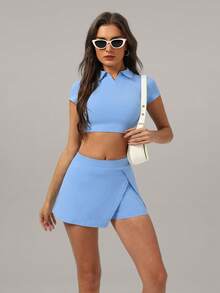 MASKERT Primăvară și vară Set două piese pentru femei Seturi de antrenament Haine de gimnastică Set pentru femei Set fuste tenis Costum fitness Exercițiu acasă Casual Confortabil prietenos cu pielea - Bleu - Vizualizare 5