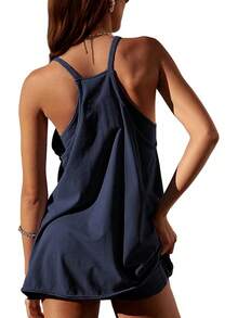 Women's Summer Sleeveless Mini Dress With Built-In Shorts - DarkBlue - View 5
