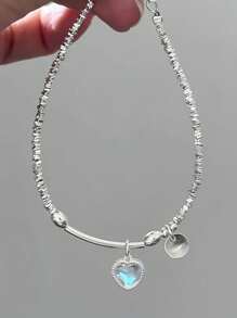 Sterling Silver Color Moonstone Love Circle Bracelet For Women's Slender Simple Niche Versatile High-End Hand Jewelry Broken Silver Bracelet
