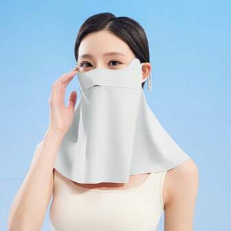 1pc Women Lightweight Breathable Seamless Sun Protection Ice Silk Face & Neck Cover, Anti-UV For Summer, Suitable For Cycling