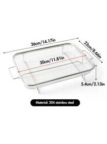 1pc/2pcs 304 Stainless Steel Double-Ear Roasting Net Basket, 13-Inch Stainless Steel Wave Bottom Roasting Pan, Reusable Rectangular Mesh Basket For Frying, Grilling, Kitchen Filter, Outdoor Camping BBQ, Home Oven Baking Tools, Kitchen Accessories