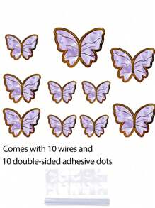 20/10Pcs Paper Butterfly Cake Decoration Ornament (10pcs In A Pack) - Comes With 10 Wires And 10 Glue Dots, Suitable For Butterfly Cupcake Topping, Women's Party Cake Decoration, Birthday Anniversary Cake Topping, Wedding Cake Decoration, Mother's Day Cake Topping, Mixed Size