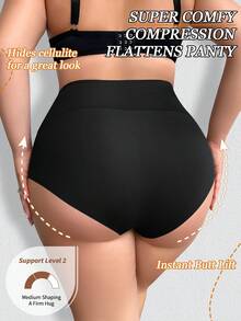 Plus Size Women High Waist Solid Color Shaping Tummy Control Panties