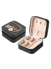 1pc Mini Floral Alphabet Jewelry Storage Box, A-Z Gold Letters, Portable Zipper Travel Jewelry Storage Box, Gift Box For Women, Multi-Function Jewelry Display Stand For Rings, Pendants, Earrings, Necklaces, Etc. - Suitable For Women, Mother, Girlfriend, Valentine's Day Gift Box.