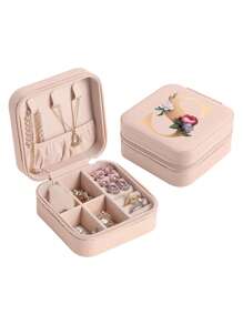 1pc Mini Floral Alphabet Jewelry Storage Box, A-Z Gold Letters, Portable Zipper Travel Jewelry Storage Box, Gift Box For Women, Multi-Function Jewelry Display Stand For Rings, Pendants, Earrings, Necklaces, Etc. - Suitable For Women, Mother, Girlfriend, Valentine's Day Gift Box.