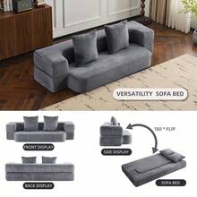 74.81"  Boneless Couch Sofa - High-Density Memory Foam Couch, 3-In-1 Sectional Sofa Bed, Removable Soft Fabric For Living Room (Light Grey) - 1 - Xem 11