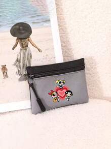 THE POWERPUFF GIRLS Versatile Mini Policewoman Pattern Coin Purse Unisex Simple Contrast Color Zipper Coin Pouch Card Holder For Women Wallet Mini Wallet Purse Wallet Travel Wallet Coin Wallet School Supplies