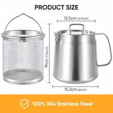 Nalupatio 304 Stainless Steel Oil Container, Cooking Oil Filter Pot With Mesh Strainer, Grease Container With Lid For Kitchen, Dishwasher Safe