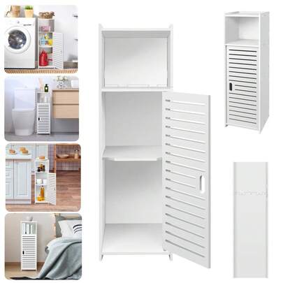 Vandise Waterproof Narrow 3-Tier Storage Cabinet With Door – Space-Saving Bathroom Organizer Shelf With Adjustable Shelves, Lightweight For Bedroom, Living Room, Kitchen, Toilet – White Back To School