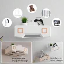1pc Multifunctional WiFi Router Storage Box, Large Capacity With Multi-Port Ventilation Design, Plastic Material Organizer Shelf With Adhesive Strip And Fixing Screws, Available In Multiple Colors, Robot-Shaped Design Details, Suitable For Storing Router, Small Items, Wall-Mounted Organization