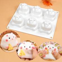 Lovely 6 Holes Hamster Silicone Mousse Mold Handmade Soap Candle Model Chocolate Pudding Cake Baking/Ice Cream Kitchen