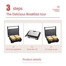 SOKANY Máquina de desayuno 3 en 1, potencia de 750W, expandible, cocción por ambos lados, calentamiento uniforme, revestimiento cerámico, mango resistente al calor, color plateado, ideal para el desayuno y la parrilla en el hogar - Tipo de Enchufe A Japonés (100V) - Ver 4