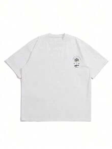 Camiseta de manga corta con estampado de árbol de coco y letras para hombres de talla grande, estilo emo - Albaricoque - Ver 7